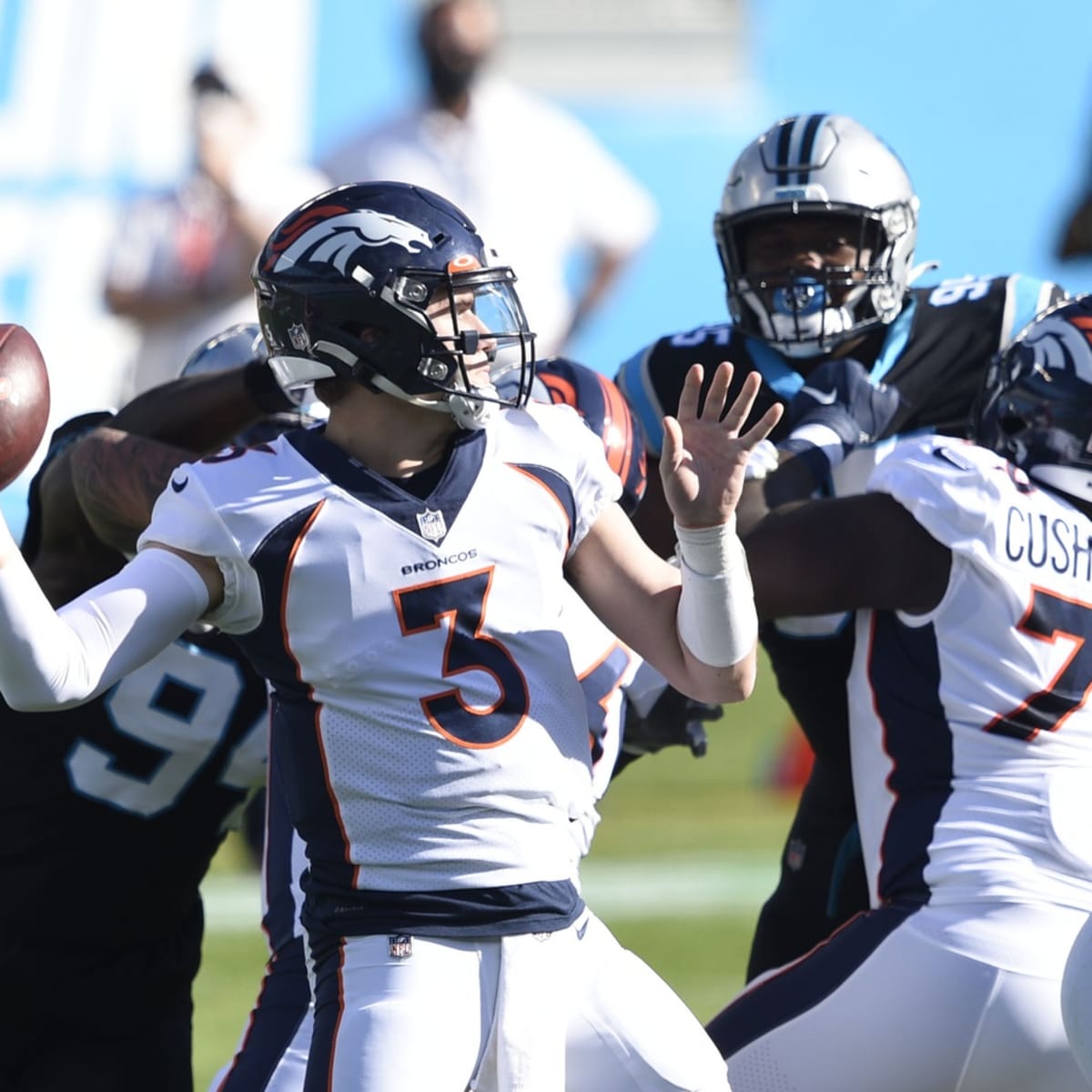 Broncos hang on to beat Carolina, 32-27, behind Drew Lock's career