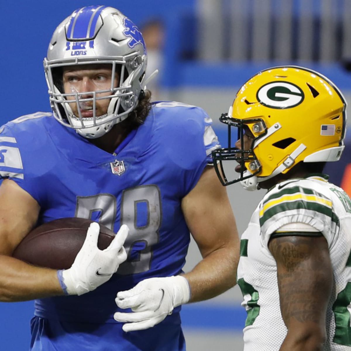 DETROIT, MI - OCTOBER 30: Detroit Lions offensive tackle Penei Sewell (58)  waits for the play during an NFL football game between the Miami Dolphins  and the Detroit Lions on October 30