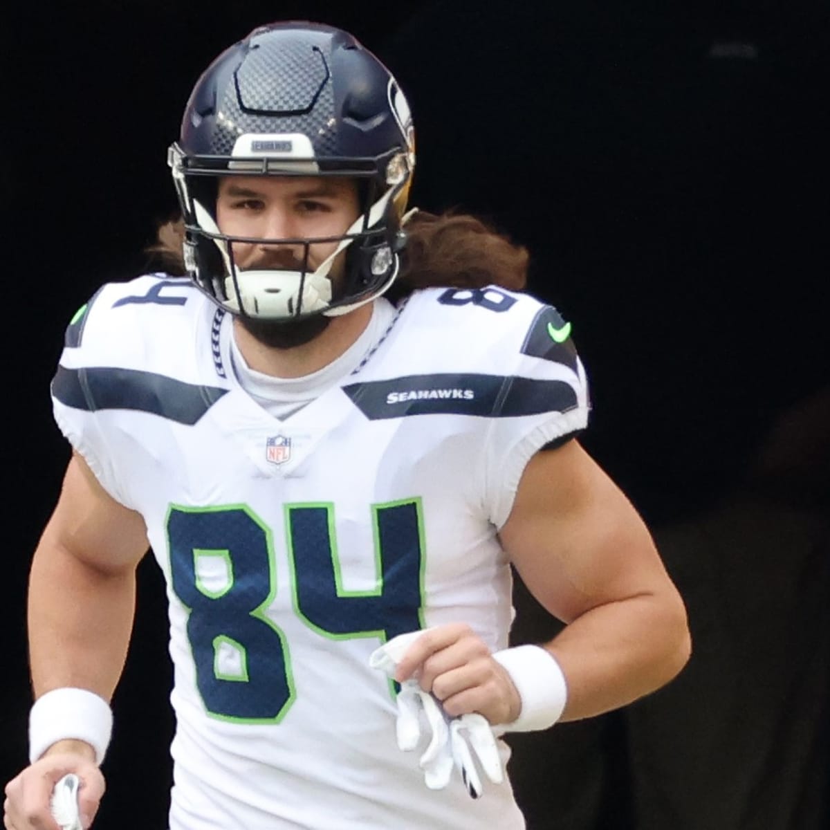 Seattle Seahawks tight end Colby Parkinson (84) during an NFL Preseason  football game against the Chicago