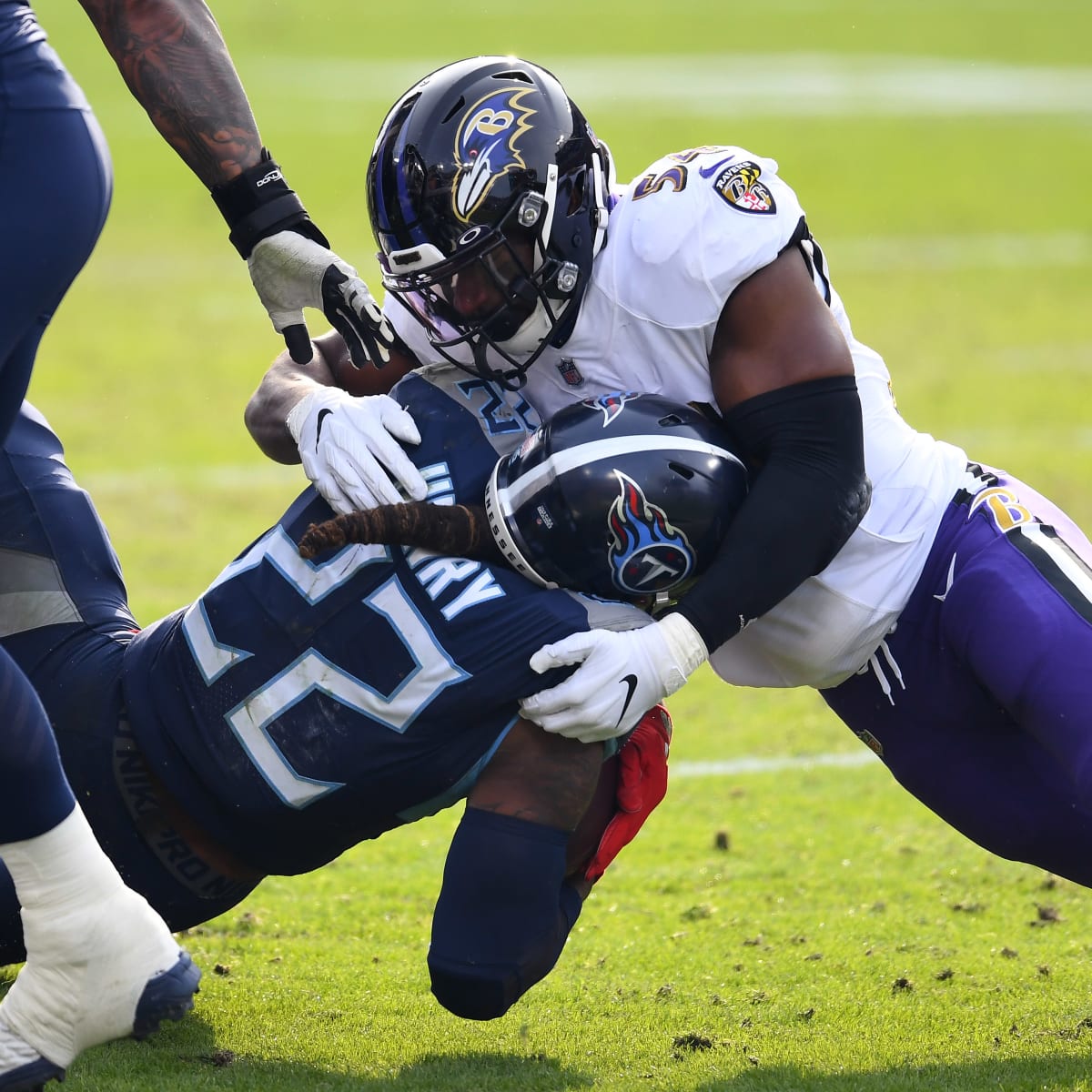 Baltimore, United States. 11th Jan, 2020. Baltimore Ravens linebacker Tyus  Bowser (54) reacts as he misses an interception against Tennessee Titans in  the second quarter of their division playoff game at M&T