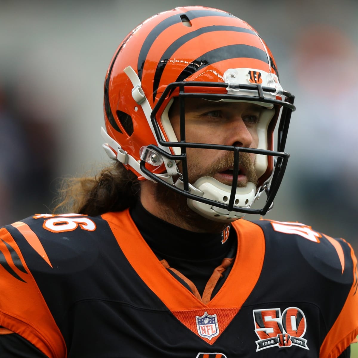 Cincinnati Bengals long snapper Clark Harris (46) talks with Los