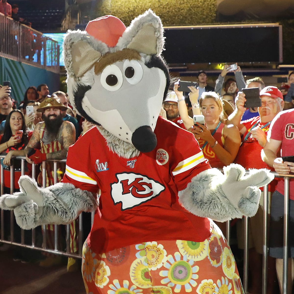 K.C. Wolf, the Chiefs' mascot, is ready for Super Bowl LIV