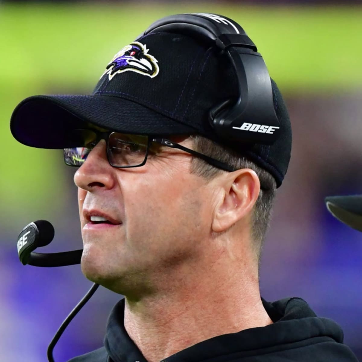 Head coach John Harbaugh of the Baltimore Ravens and head coach