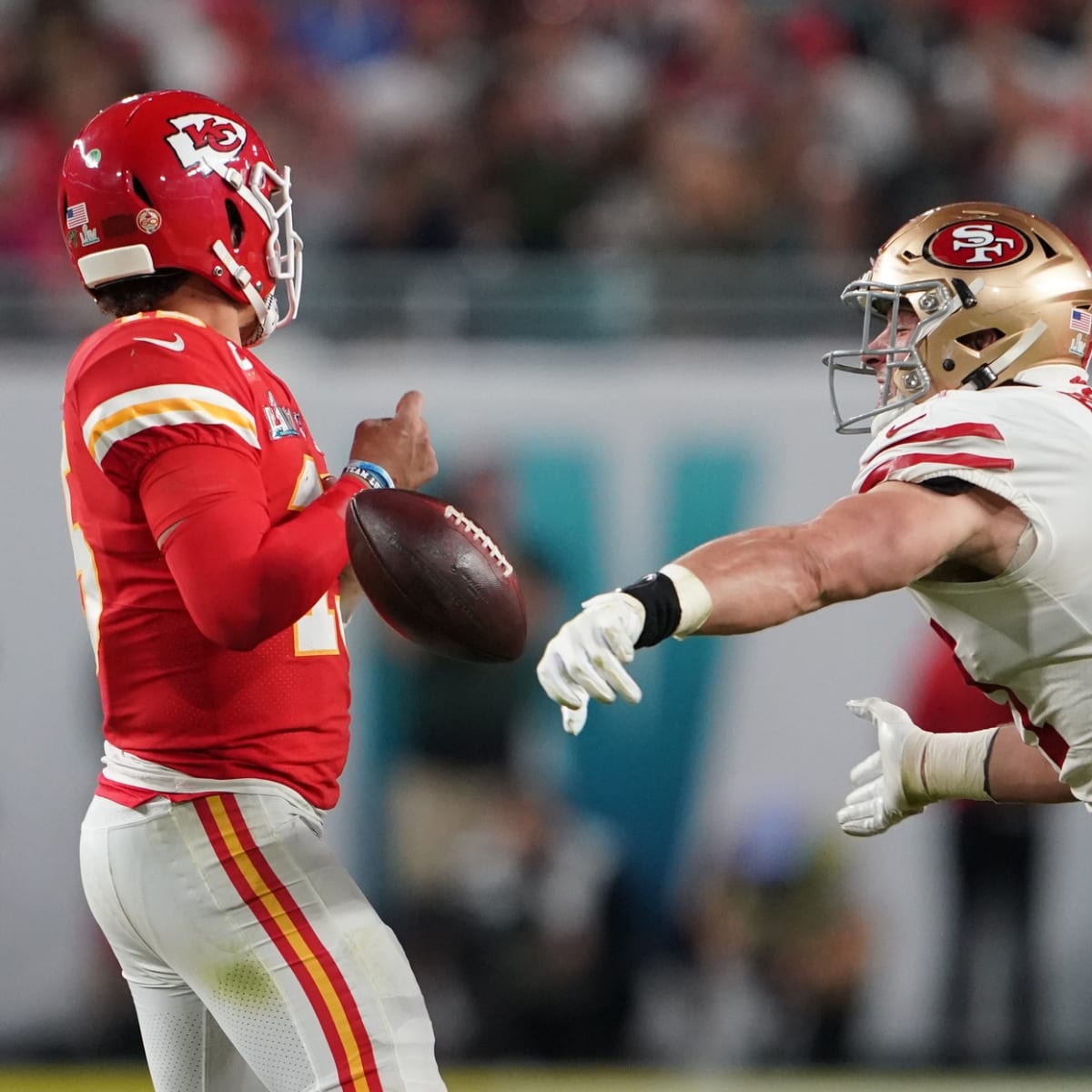 Nick Bosa Causes the Forced Fumble from Mahomes!