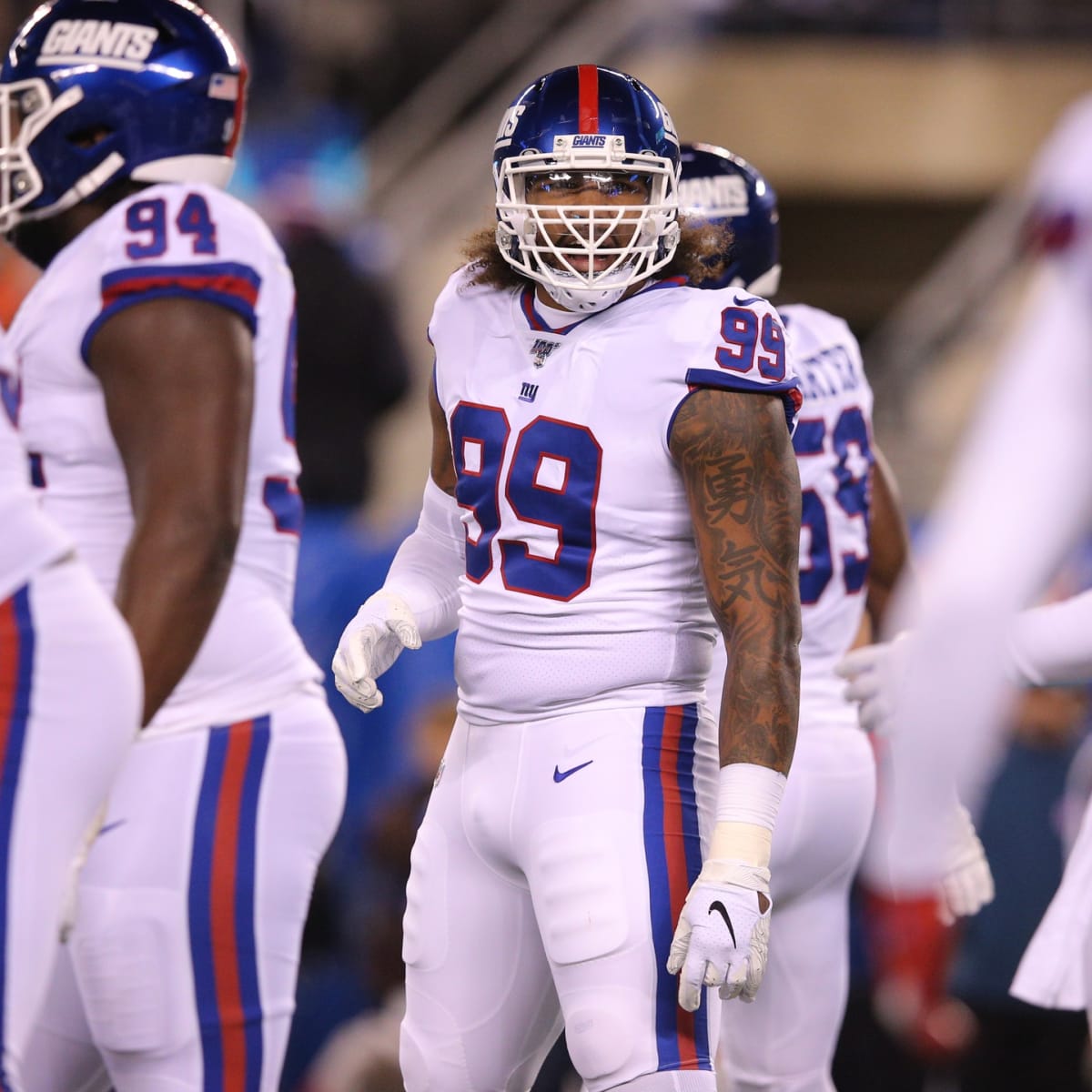 New York Giants defensive end Leonard Williams (99) reacts in the second  half of an NFL