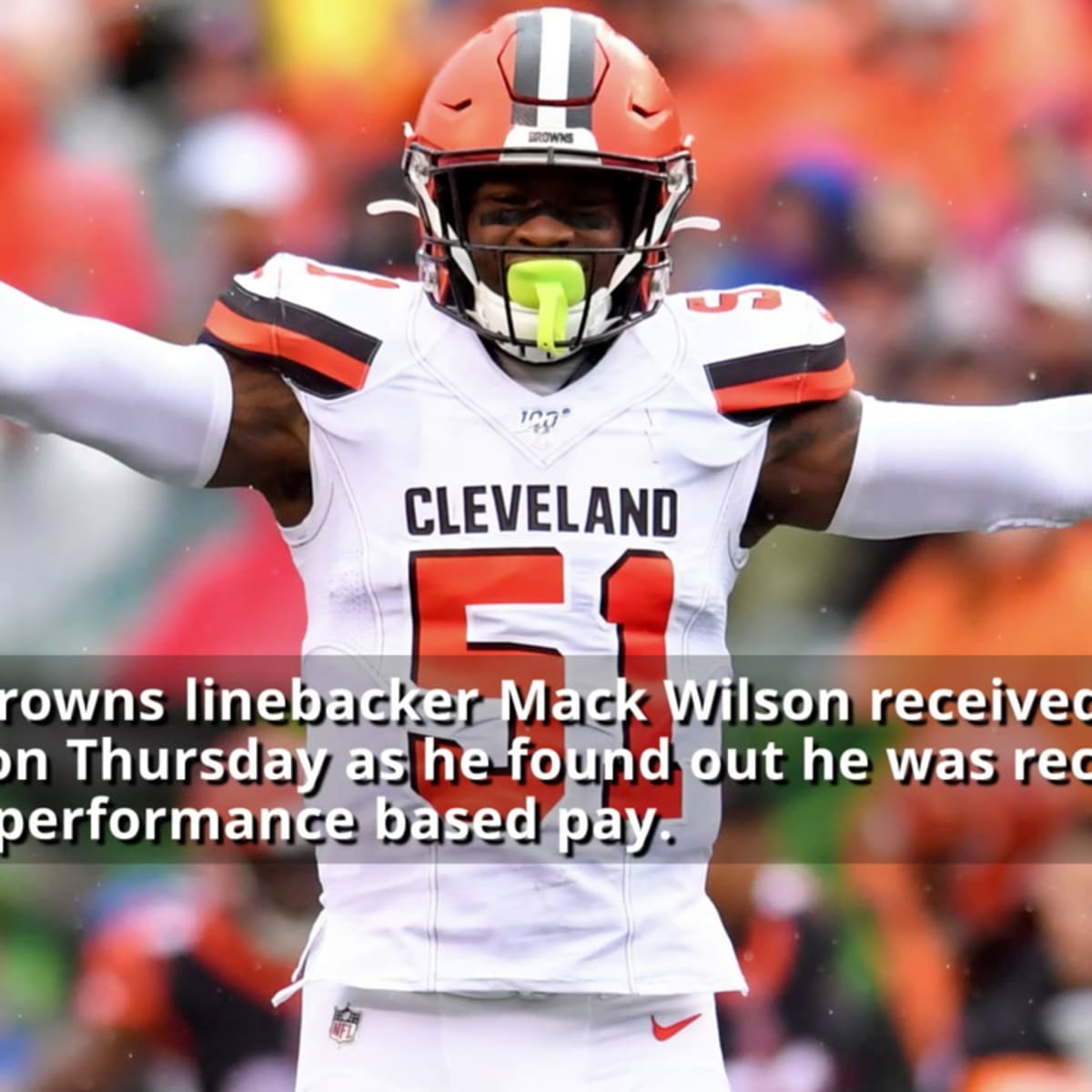 Cleveland Browns linebacker Mack Wilson is introduced before an