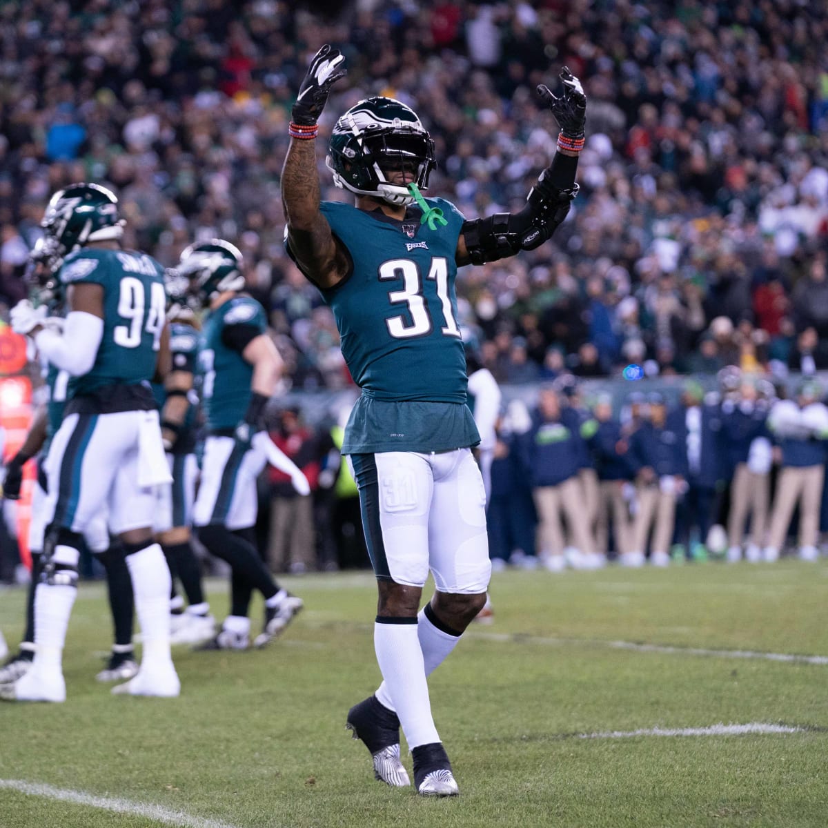 Philadelphia Eagles cornerback Jalen Mills (31) talks with Chicago