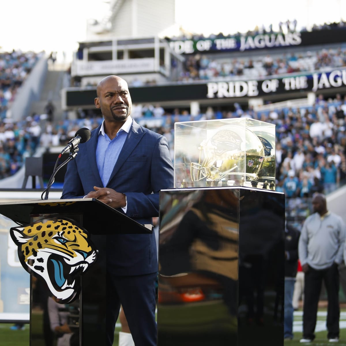 Former Jacksonville Jaguars receiver Jimmy Smith speaks during his