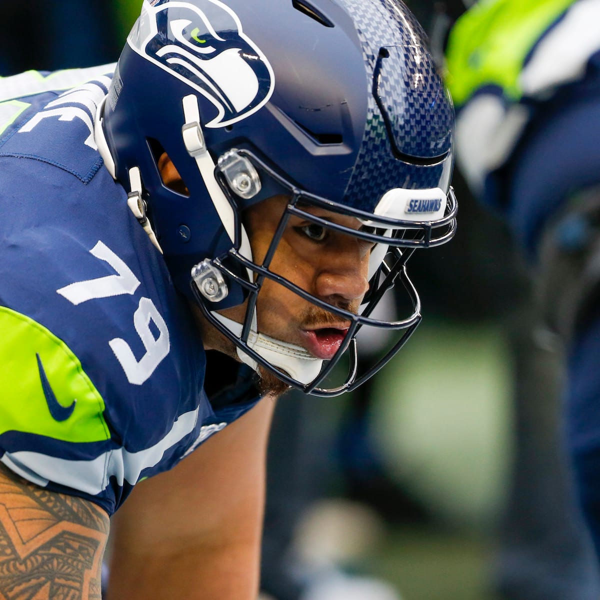 August 26 2022: Seattle Seahawks defensive tackle Bryan Mone (90) losses  his helmet during the 2nd half the NFL Football game between the Seattle  Seahawks and Dallas Cowboys at AT&T Stadium in