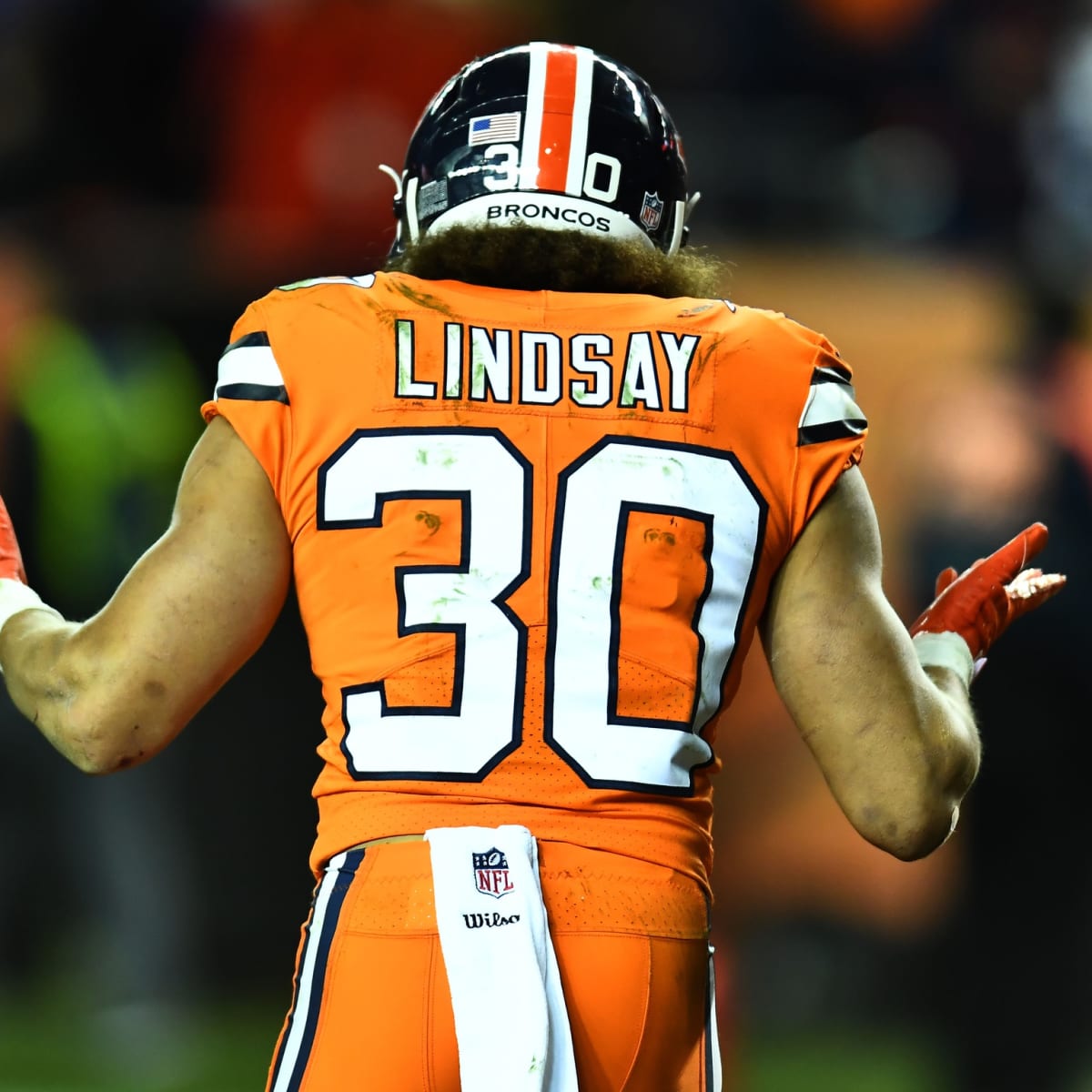 October 8, 2018 - East Rutherford, New Jersey, U.S. - Denver Broncos  running back Phillip Lindsay (30) on the sideline during a NFL game between  the Denver Broncos and the New York