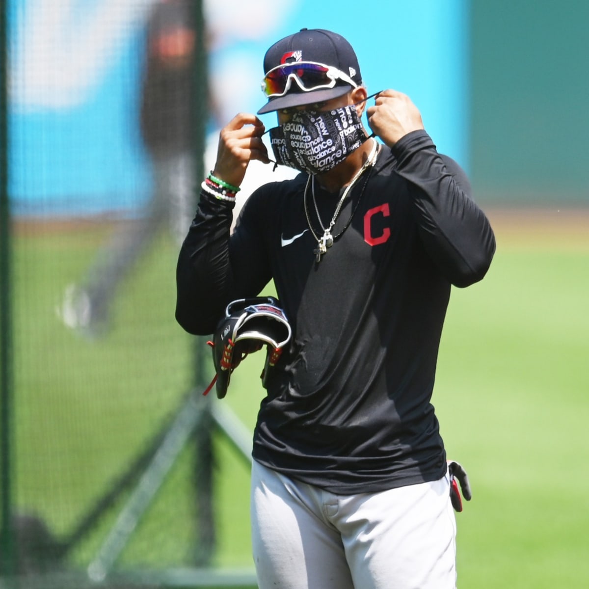 Cleveland Indians Francisco Lindor proudly waves the Puerto Rico