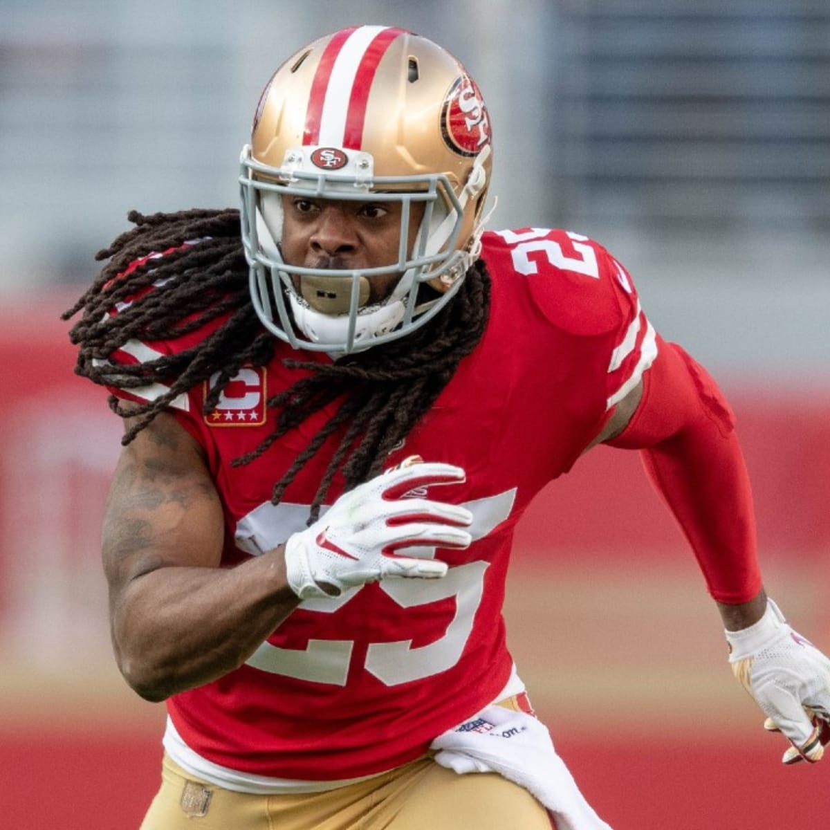 TAMPA, FL - SEP 29: Newly signed Tampa Bay Buccaneers defensive back  Richard Sherman (5) rubs his head during the Tampa Bay Buccaneers work out  on September 29, 2021 at the AdventHealth