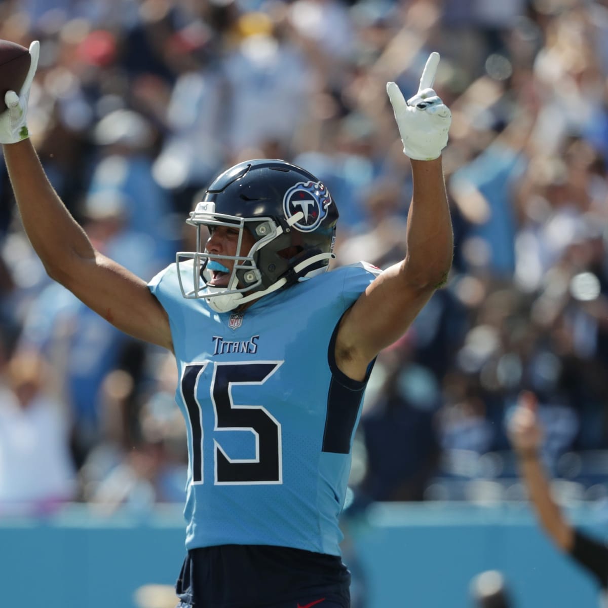 Tennessee Titans wide receiver Nick Westbrook-Ikhine (15) plays during an NFL  football game against the Kansas City Chiefs on Sunday, Oct. 24, 2021, in  Nashville, Tenn. (AP Photo/John Amis Stock Photo - Alamy