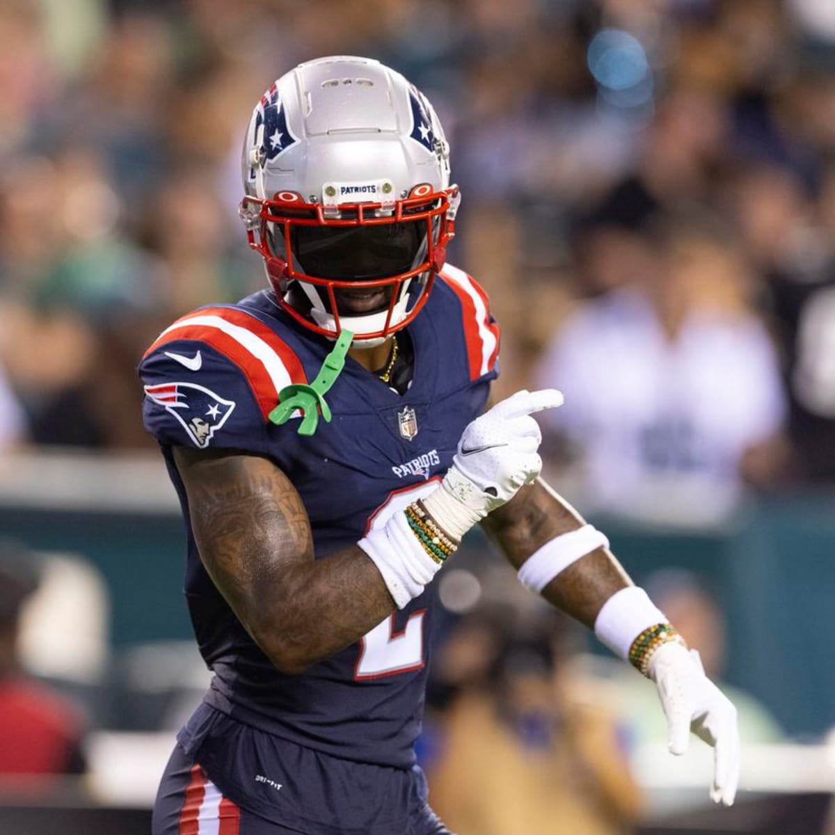 New England Patriots cornerback Jalen Mills reacts before a