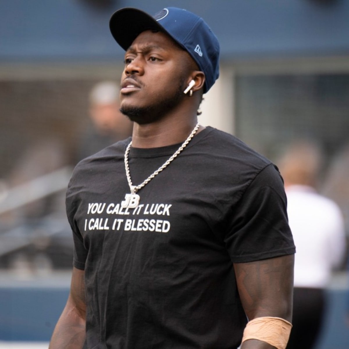 Tennessee Titans wide receiver A.J. Brown (11) during pregame warmups  before a Monday Night NFL football game against the Buffalo Bills , Monday,  Oct. 18, 2021, in Nashville, Tenn. (AP Photo/Matt Patterson