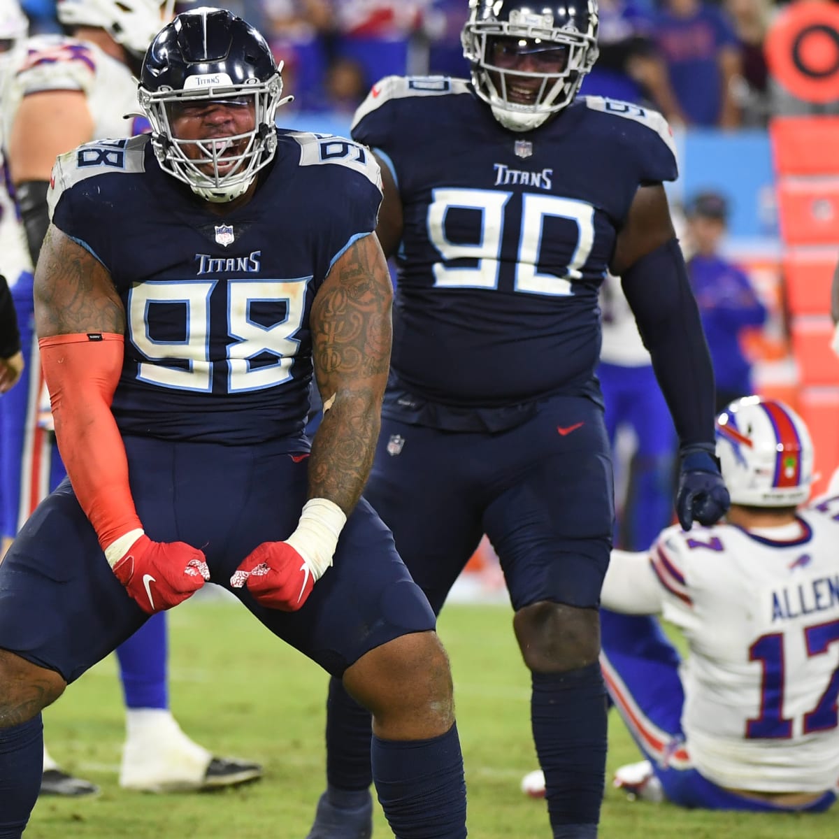 Buffalo Bills quarterback Josh Allen (17) looks to pass during a Monday  Night NFL football game against the Tennessee Titans, Monday, Oct. 18,  2021, in Nashville, Tenn. (AP Photo/Matt Patterson Stock Photo - Alamy