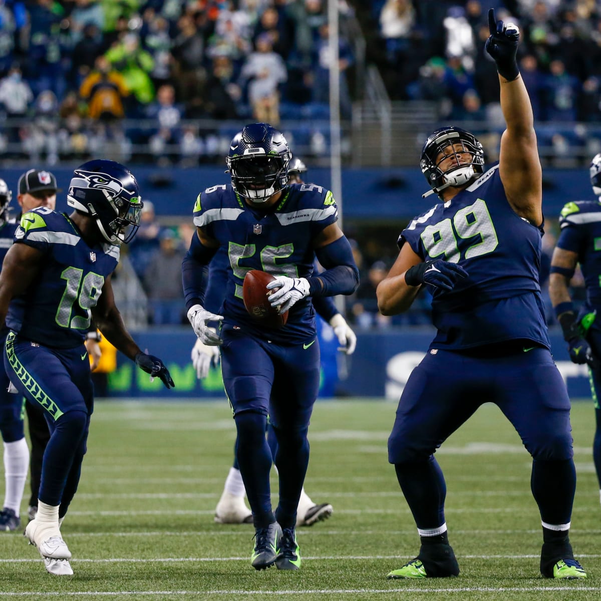 Seattle Seahawks linebacker Jordyn Brooks (56) in action during an