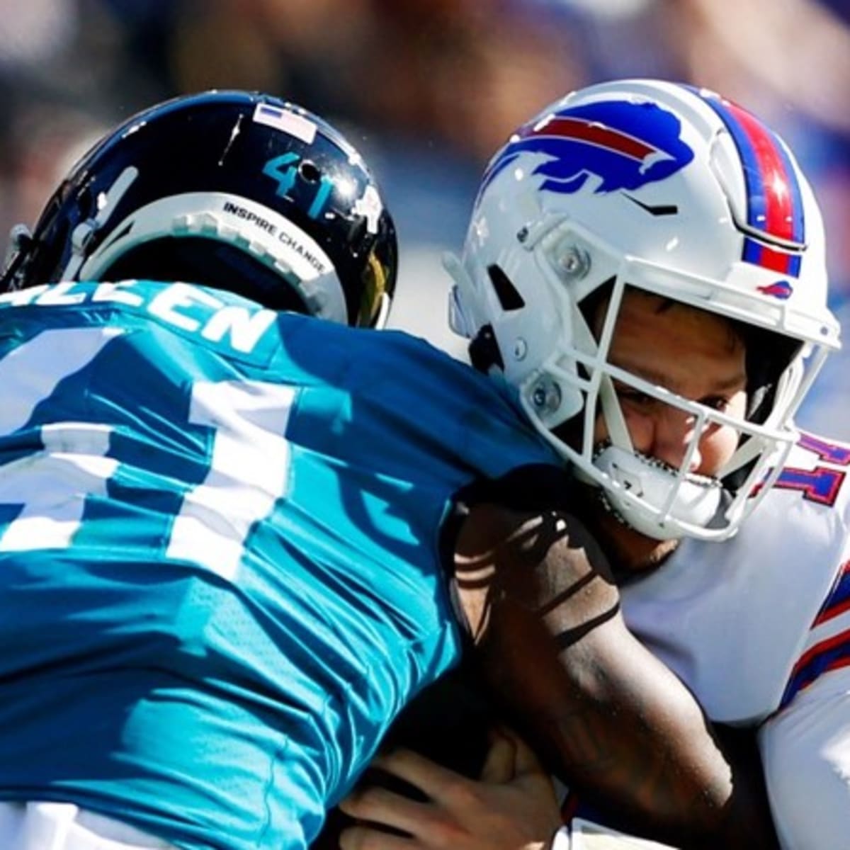 Jacksonville Jaguars linebacker Josh Allen (41) reacts as he is