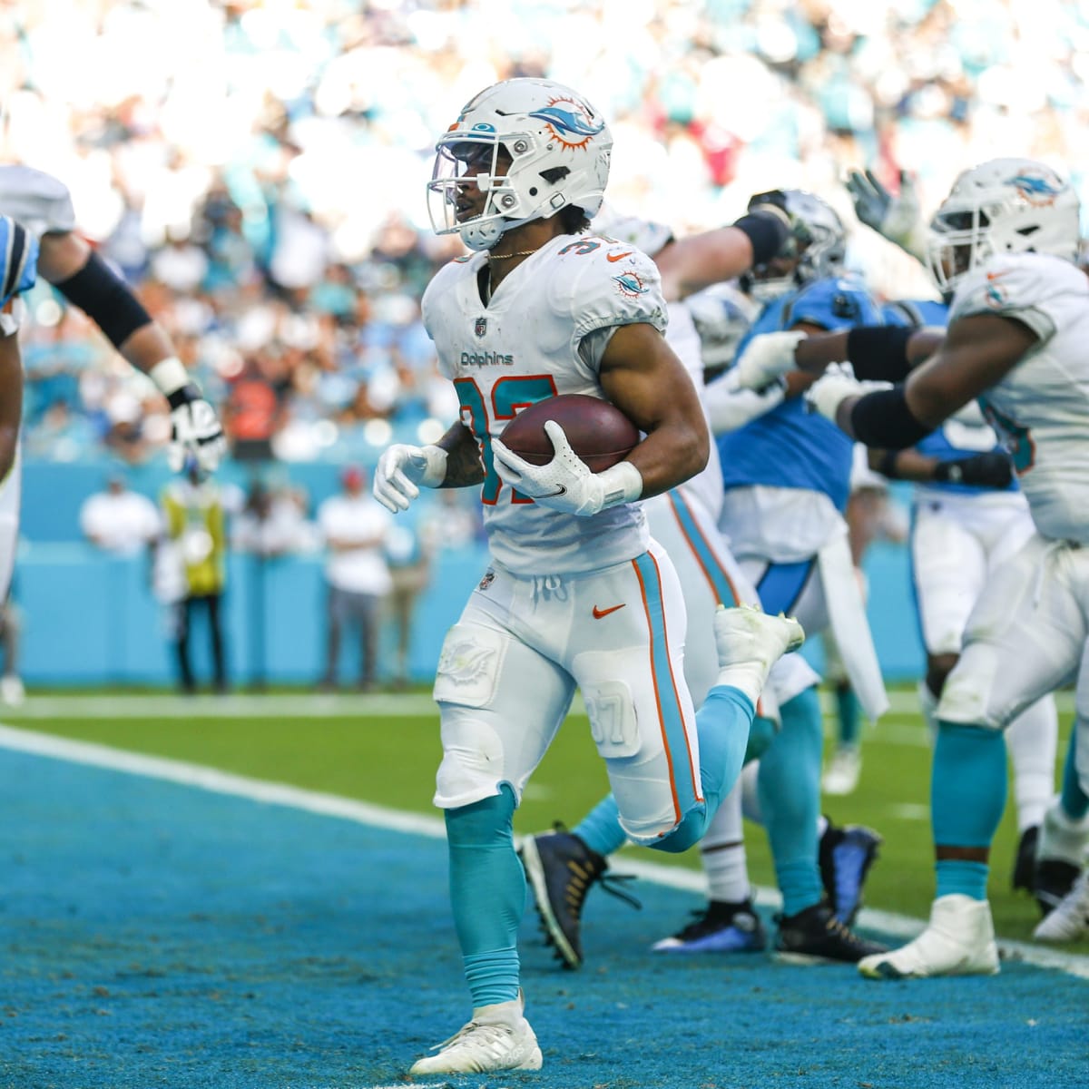 Miami Dolphins players including offensive tackle Blaise Andries