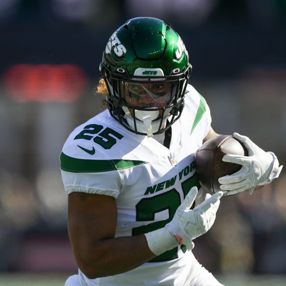 New York Jets running back Ty Johnson (25) looks on against the