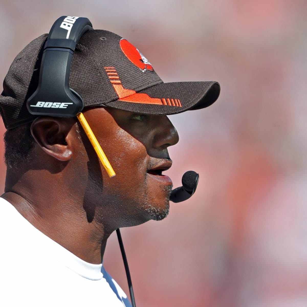 Cleveland Browns defensive coordinator Joe Woods stands on the field prior  to the start of an NFL football game against the Tampa Bay Buccaneers,  Sunday, Nov. 27, 2022, in Cleveland. (AP Photo/Kirk