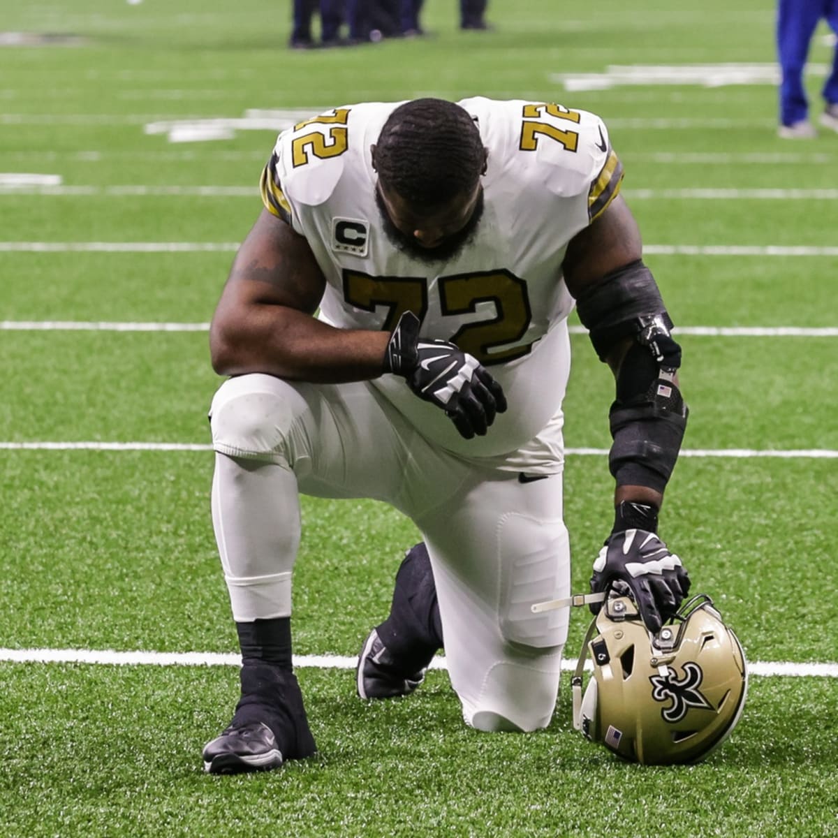 East Rutherford, New Jersey, USA. 1st Oct, 2018. New Orleans Saints  offensive tackle Terron Armstead (72) during warm ups before a game between  the New Orlean Saints and the New York Giants