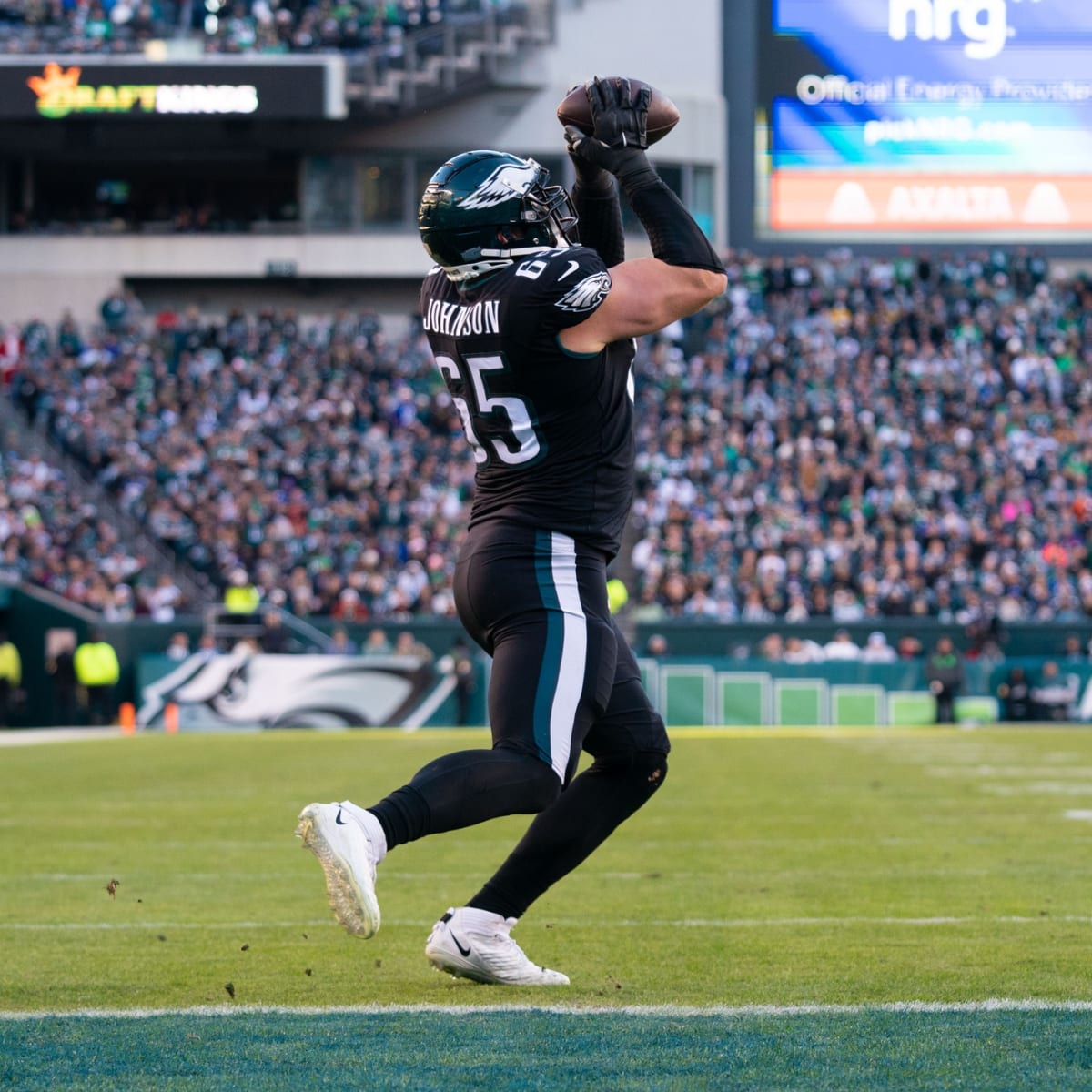 Philadelphia Eagles offensive tackle Lane Johnson (65) walks off the field  against the New York Giants during an NFL football game Sunday, Dec. 11,  2022, in East Rutherford, N.J. (AP Photo/Adam Hunger