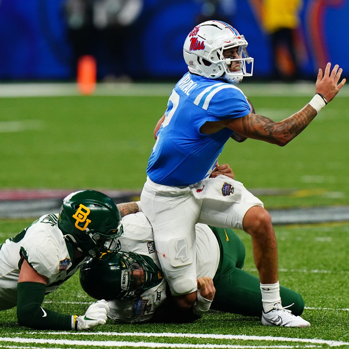 Matt Corral injury: Ole Miss quarterback carted off field after hurting leg  vs. Baylor - Sports Illustrated