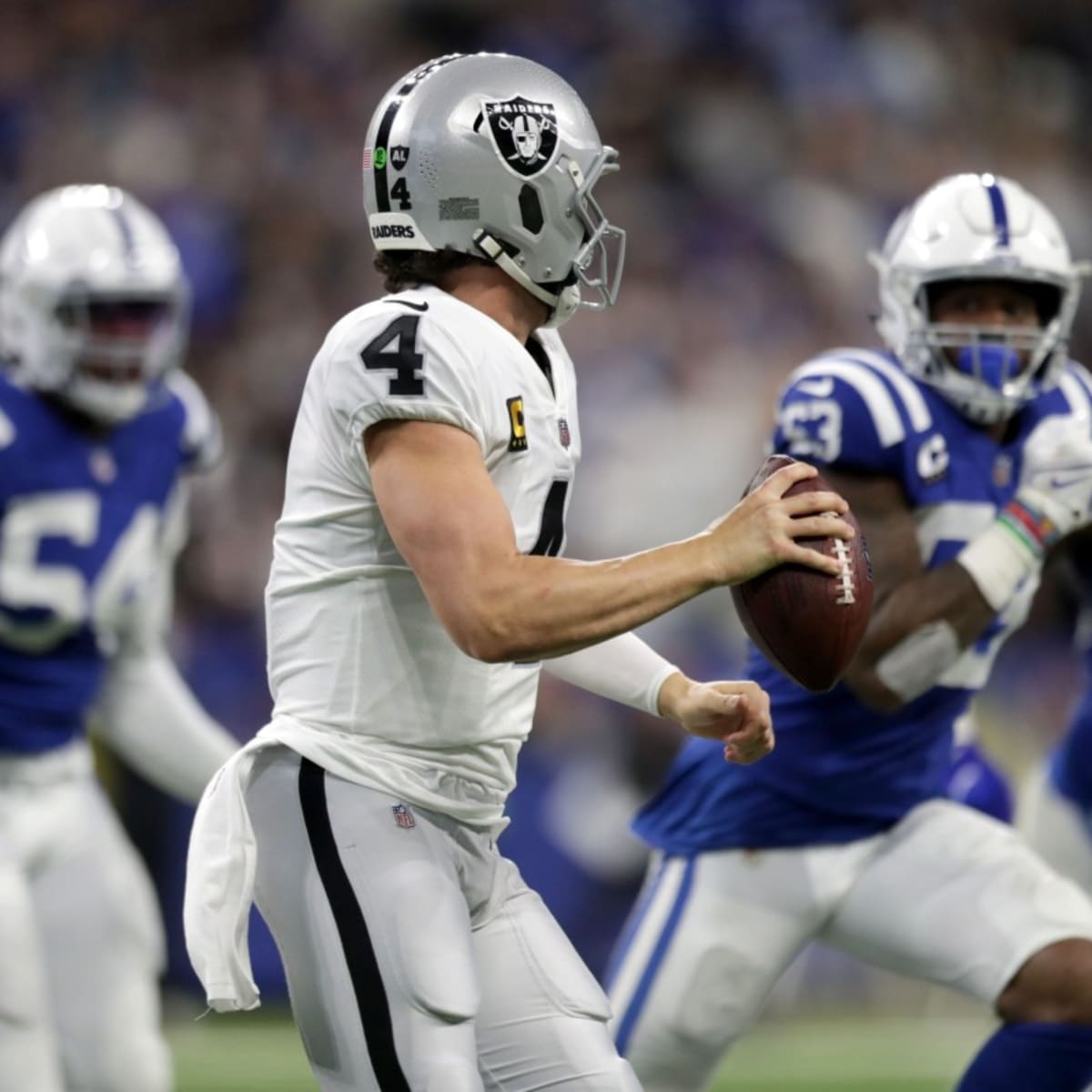 Las Vegas Raiders safety Roderic Teamer (33) leaves the field at