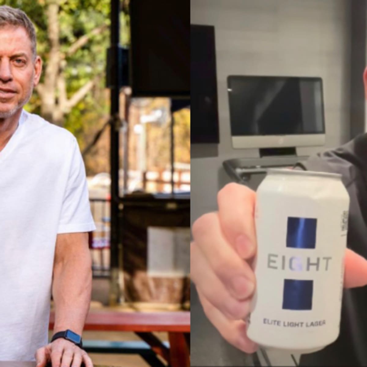 Troy Aikman serving beers in Dallas on Friday, April 29