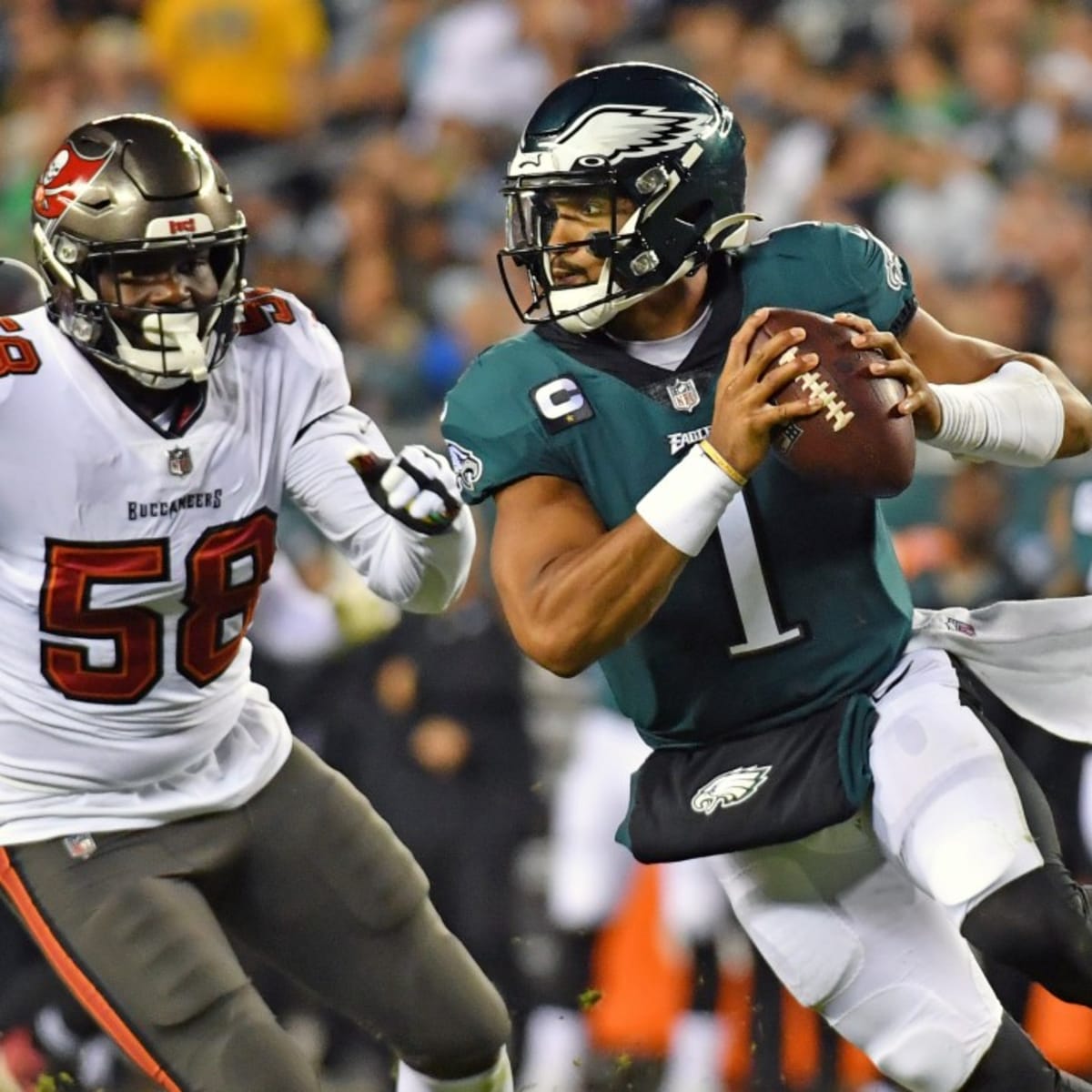 October 14, 2021: Tampa Bay Buccaneers tight end O.J. Howard (80) looks on  following his touchdown during the NFL game between the Tampa Bay Buccaneers  and the Philadelphia Eagles at Lincoln Financial