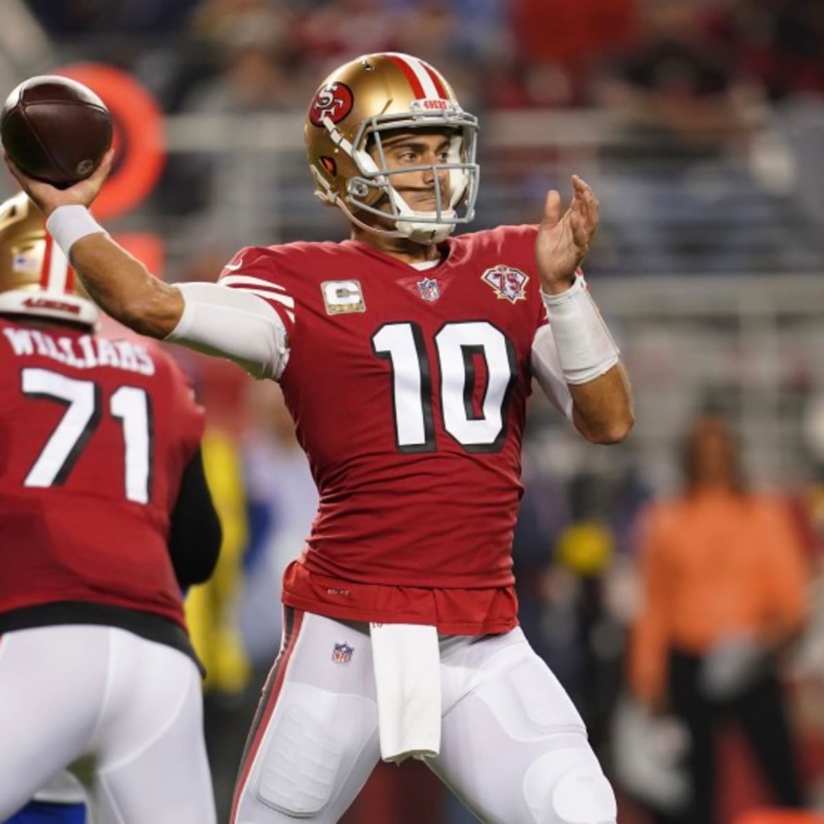 Los Angeles, CA. 13th Oct, 2019. San Francisco 49ers quarterback Jimmy  Garoppolo #10 after the NFL game between San Francisco 49ers vs Los Angeles  Rams at the Los Angeles Memorial Coliseum in