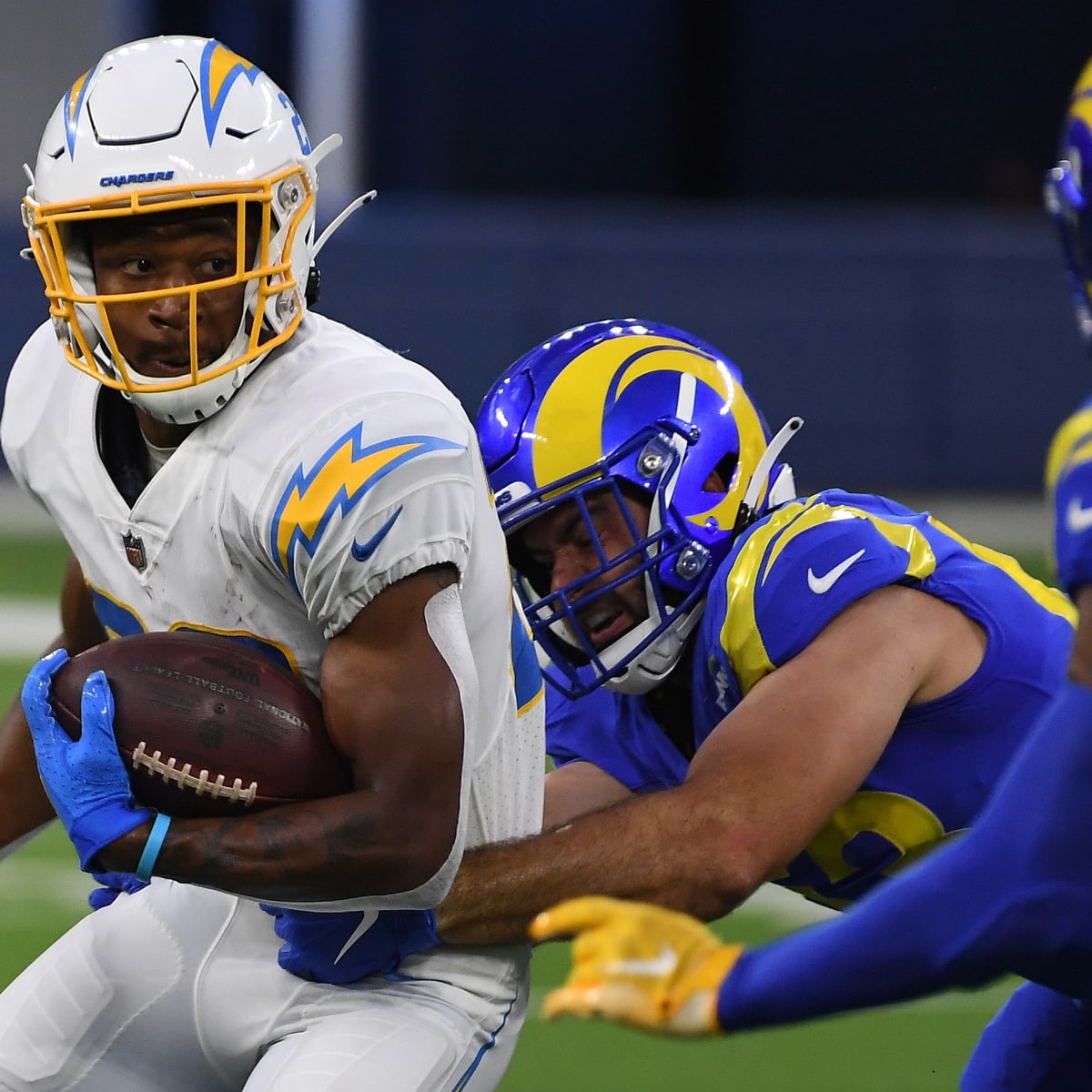 Los Angeles Rams defensive tackle Aaron Donald watches from the bench  during the second half of a preseason NFL football game against the Los  Angeles Chargers Saturday, Aug. 12, 2023, in Inglewood