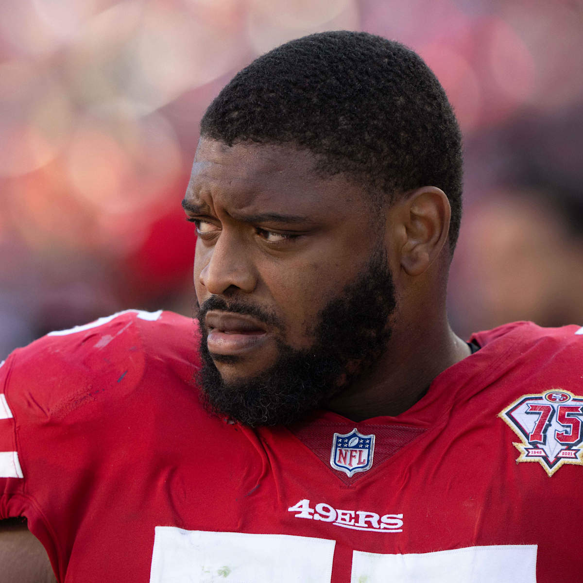 San Francisco 49ers guard Laken Tomlinson (75) celebrates a 26-23