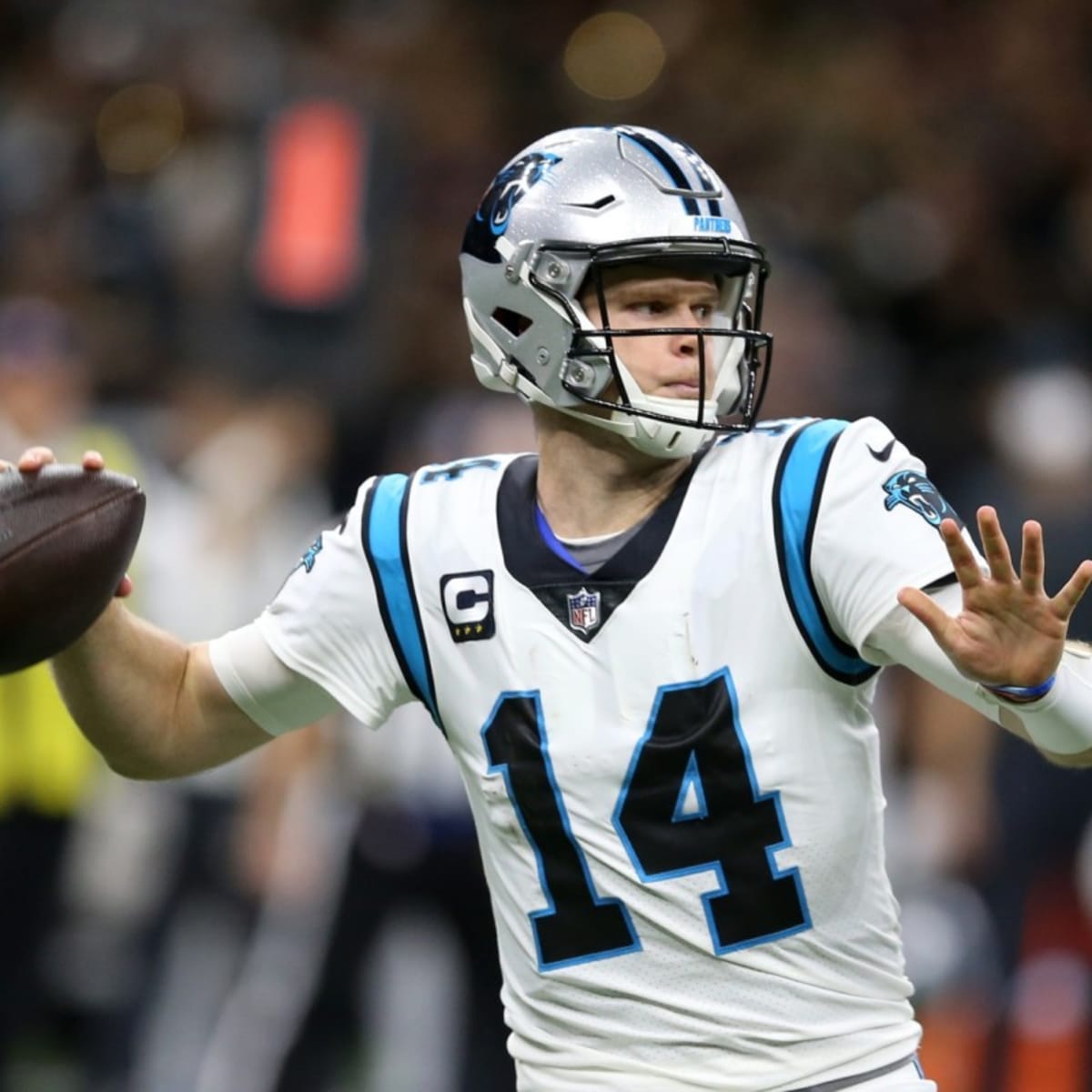 Sam Darnold Carolina Panthers Game-Used #14 White Jersey vs. New Orleans  Saints on January 2 2022