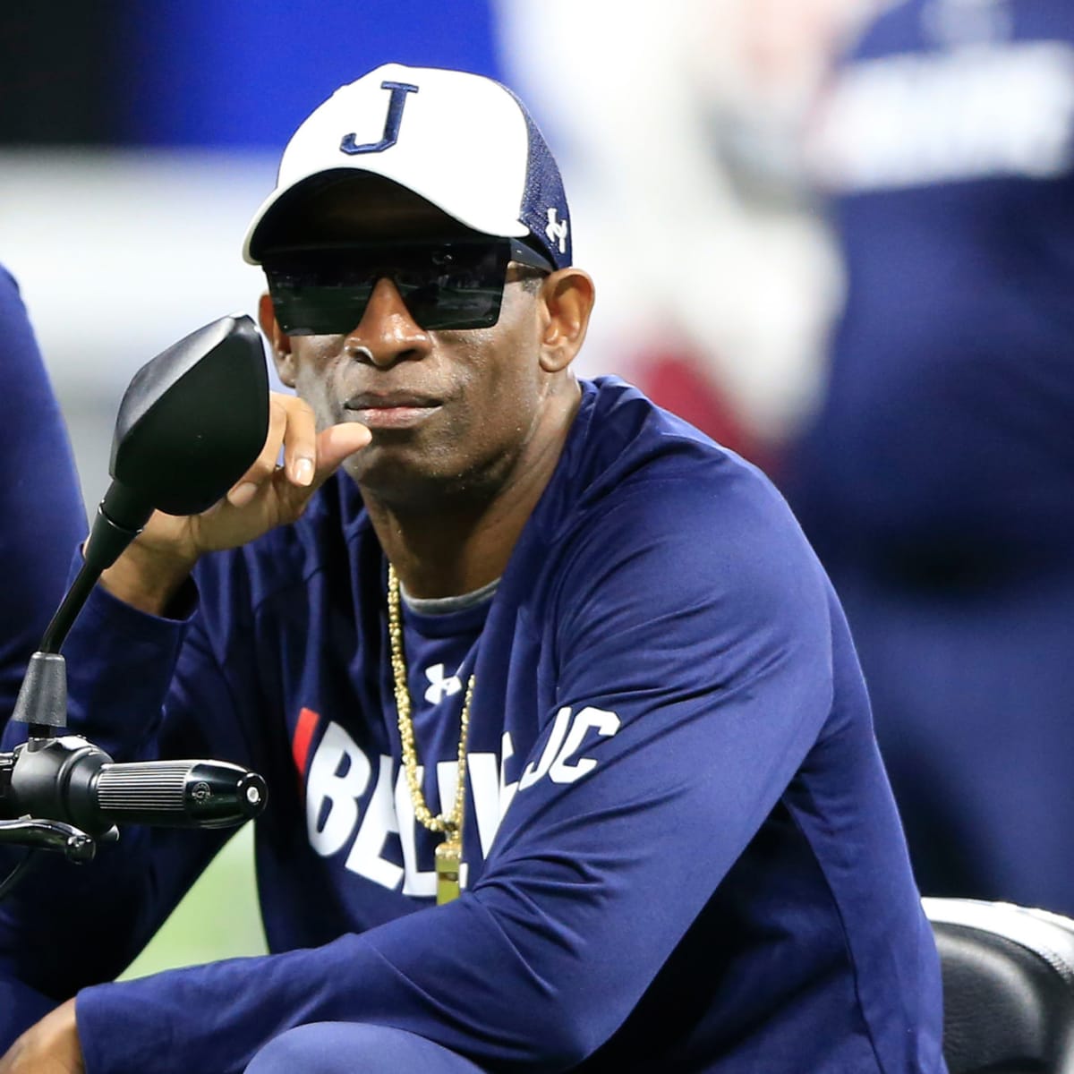 Defensive back Deion Sanders of the Atlanta Falcons looks on during a  News Photo - Getty Images