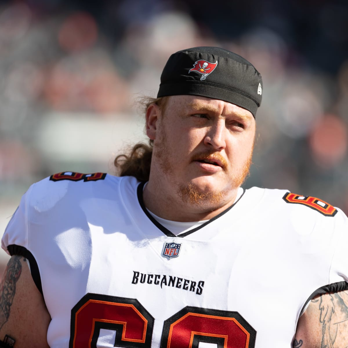 Nov 14, 2021; Landover, MD USA; Tampa Bay Buccaneers center Ryan Jensen  (66) prepares for an NFL game at FedEx Field. The Washington Football Team  beat the Buccaneers 29-19. (Steve Jacobson/Image of