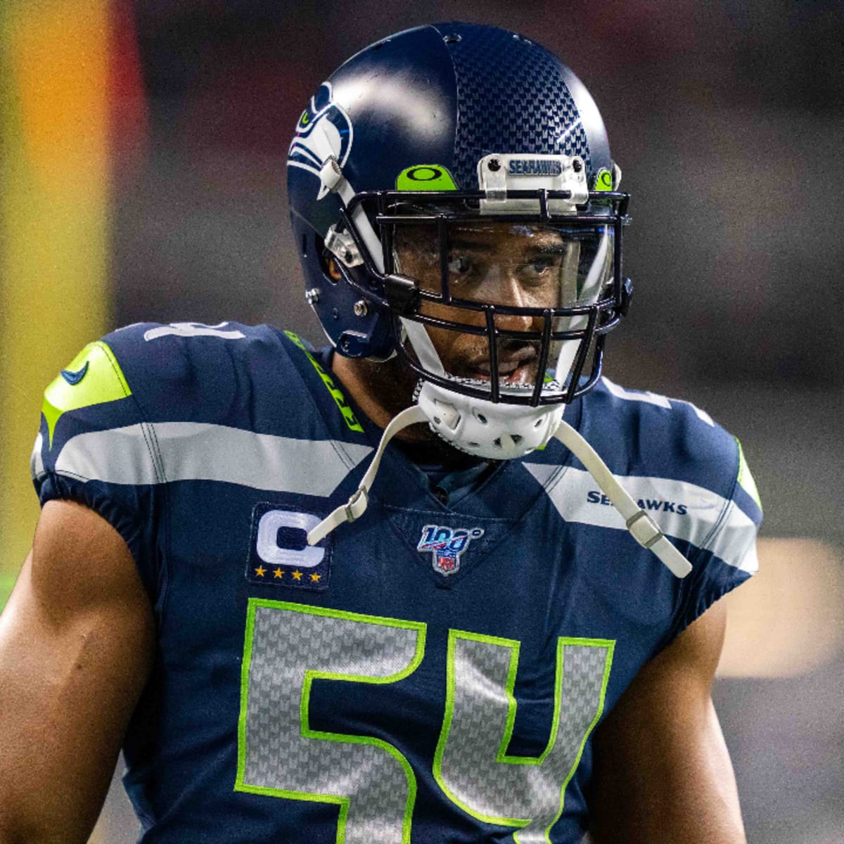 MLB Bobby Wagner runs out of the tunnel during introductions before taking  on the 49ers for the NFC Championship.