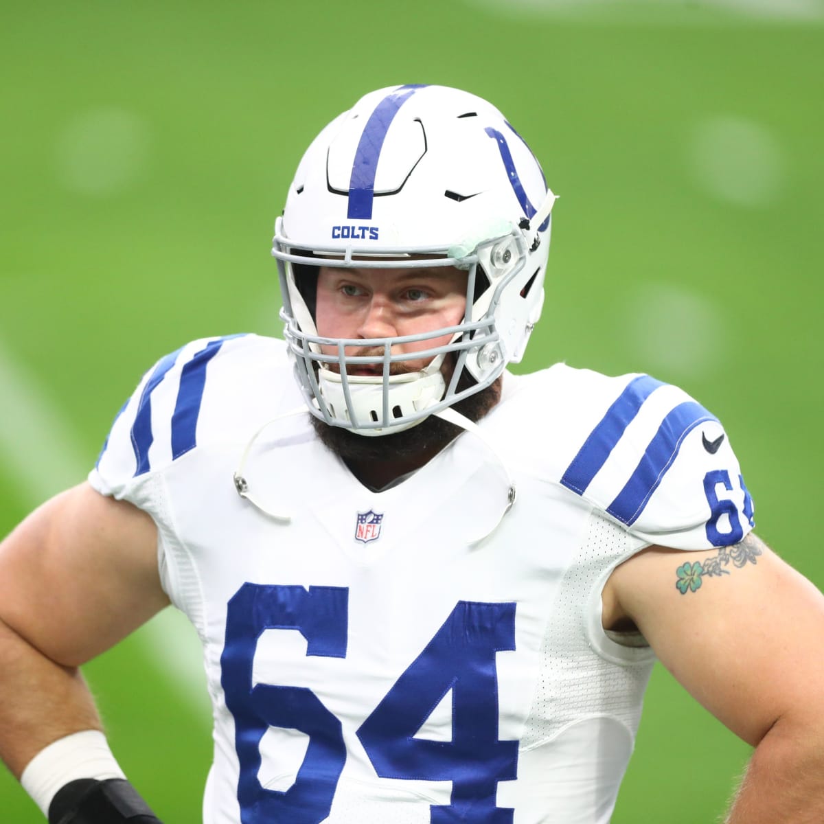 Mark Glowinski of the New York Giants lines up against the