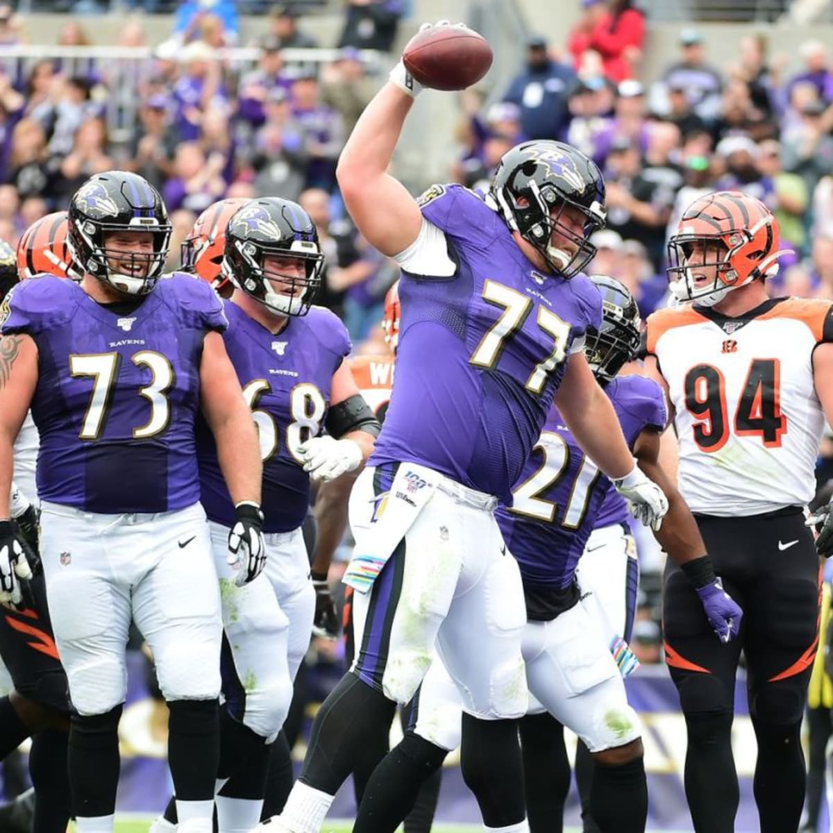 Baltimore Ravens offensive guard Bradley Bozeman (77) during an NFL  football game against the Las Vegas Raiders, Monday, Sept. 13, 2021, in Las  Vegas. (AP Photo/Rick Scuteri Stock Photo - Alamy