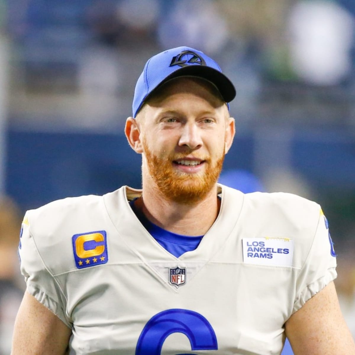 ATLANTA, GA – OCTOBER 30: Carolina punter Johnny Hekker (10) punts the ball  during the NFL game between the Carolina Panthers and the Atlanta Falcons  on October 30th, 2022 at Mercedes-Benz Stadium