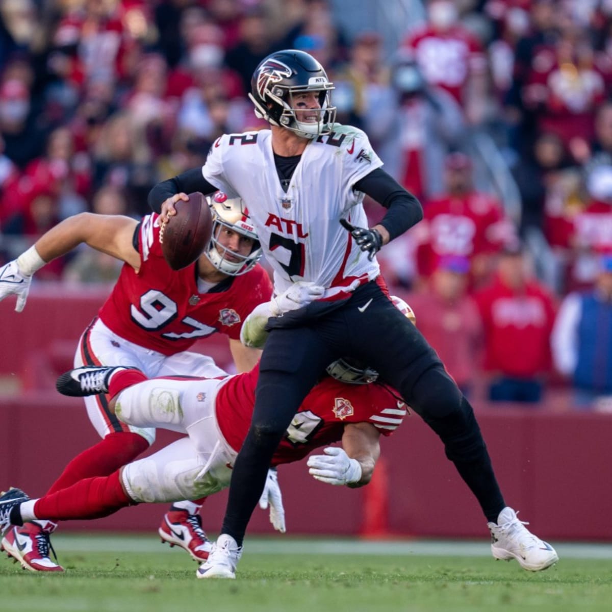 Atlanta Falcons quarterback Matt Ryan (2) drops back to pass in a