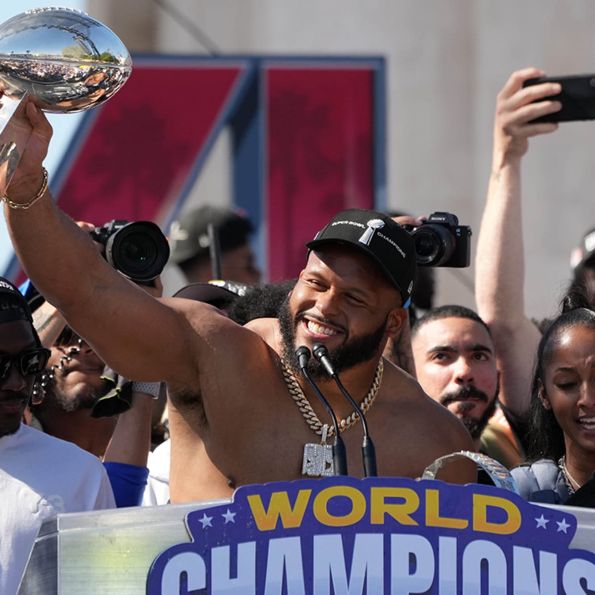 Aaron Donald told NBC's Rodney Harrison he might retire with Super Bowl win