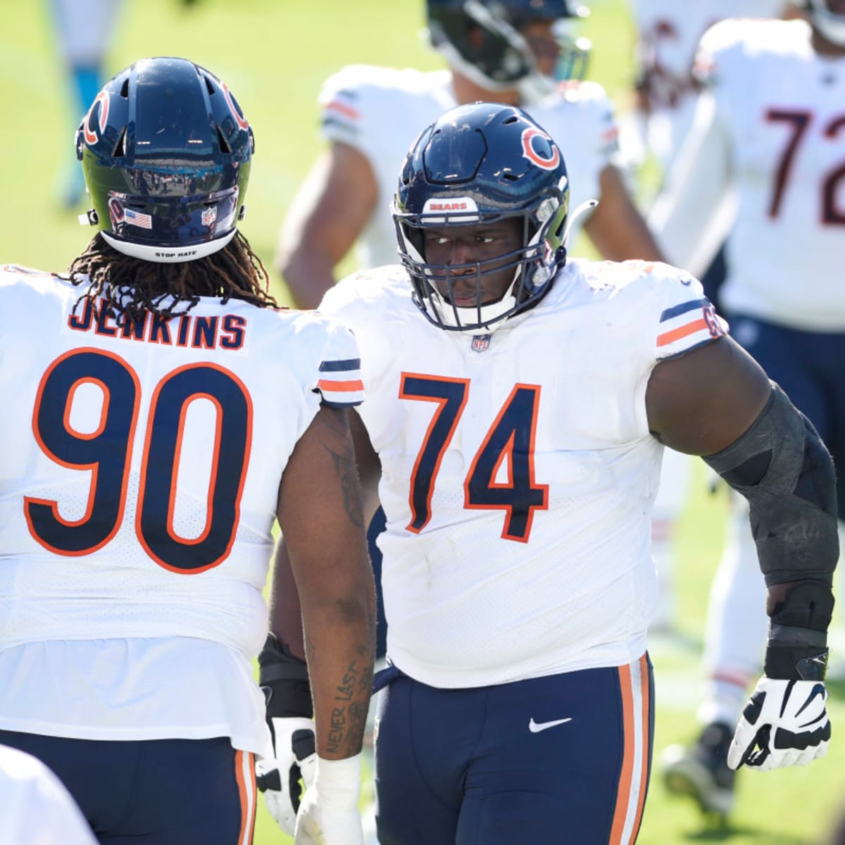 Atlanta Falcons guard Germain Ifedi (74) watches before a