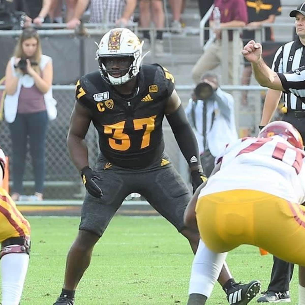 Arizona State linebacker Darien Butler runs a drill at the NFL