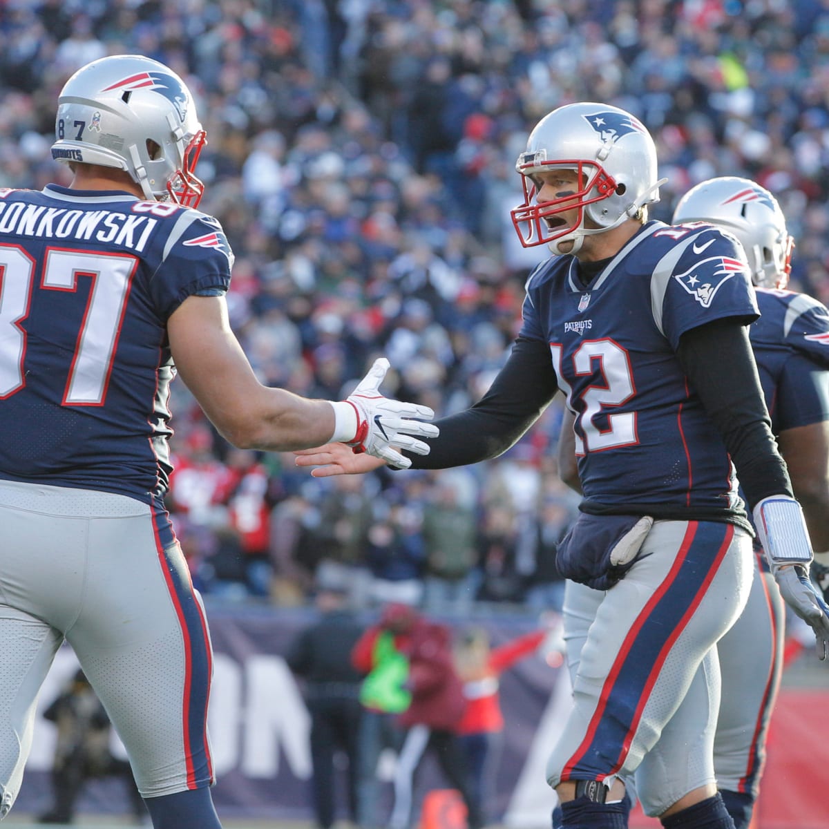 Tom Brady Sports Patriots Gear With Rob Gronkowski, Julian Edelman