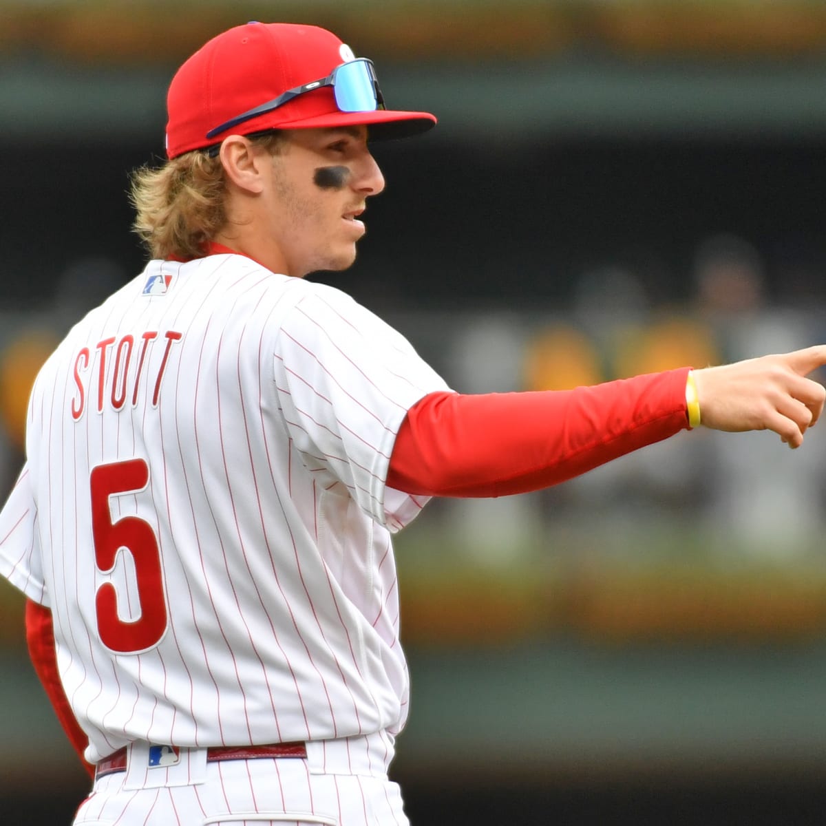 Bryson Stott of the Philadelphia Phillies in action against the