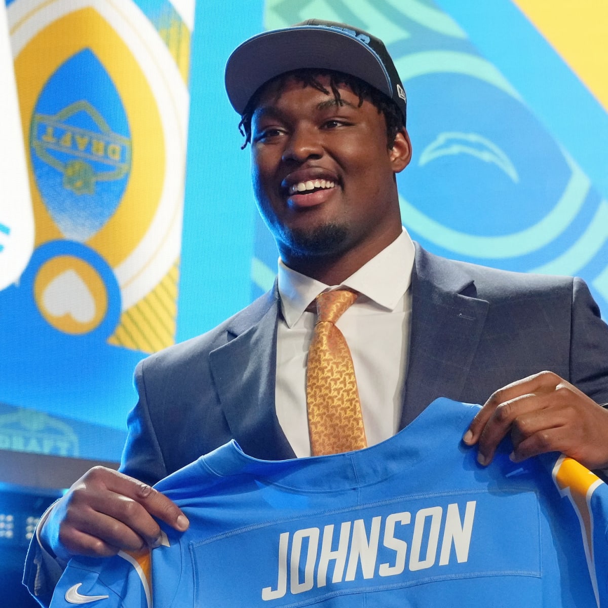 Los Angeles Chargers first-round draft pick Zion Johnson answers questions  during a news conference at the NFL football team's training facility  Friday, April 29, 2022, in Costa Mesa, Calif. (AP Photo/Kyusung Gong