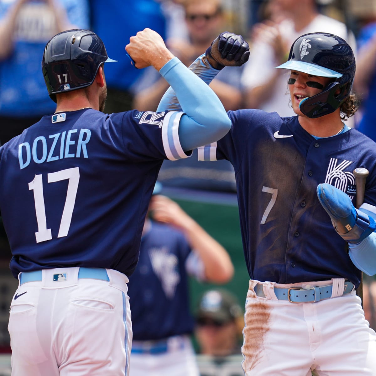 Game-Used City Connect Helmet: Hunter Dozier - 2 for 4 (Double