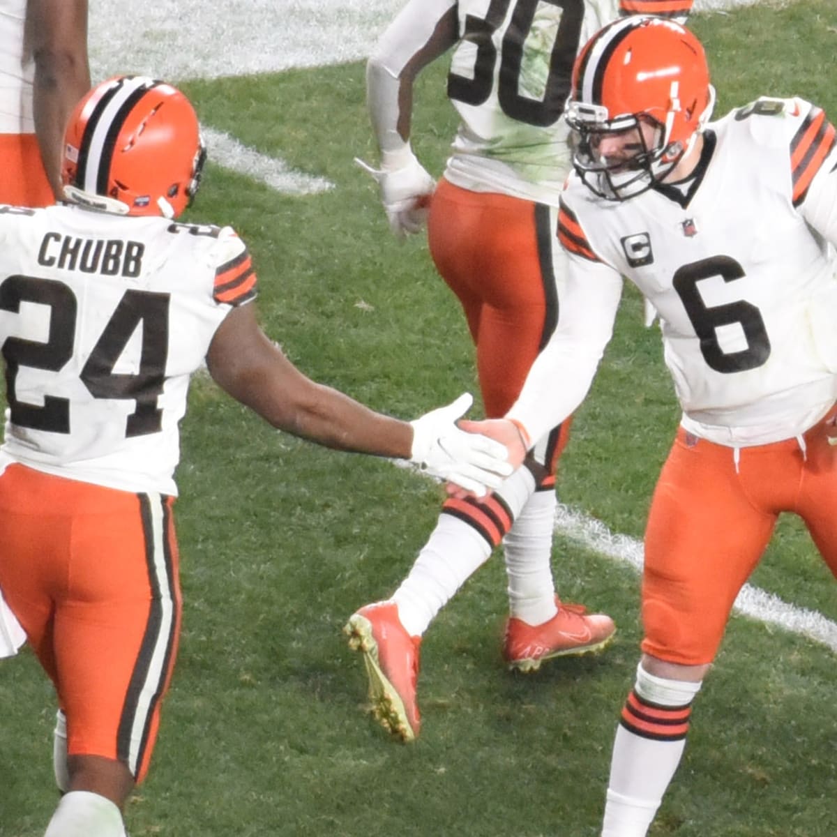 Nick Chubb receives well wishes from former Browns teammates Baker